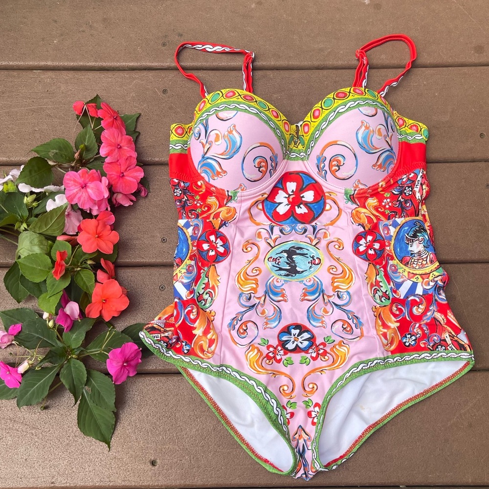 Italian inspired one piece swimsuit size S-M